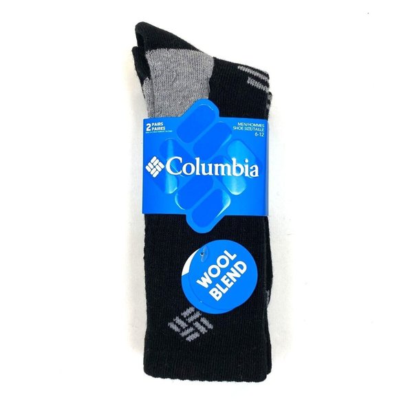 Men's Columbia 2-Pack Wool-Blend Full-Cushioned Crew Socks - Black - Size (6-12) - Picture 1 of 4